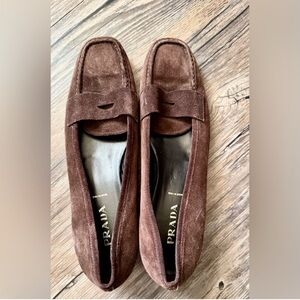 Prada Chocolate Suede Loafers